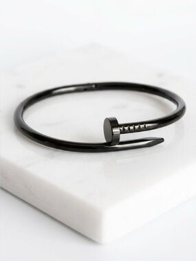 Nail Bracelet Black Love Bangle Cuff Stainless Steel Non-Tarnish Jewelry